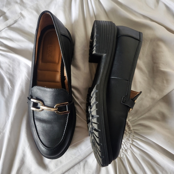Rachel Zoe Black Leather Chain Detail Chunky Loafers - size 9.5 - Picture 1 of 6